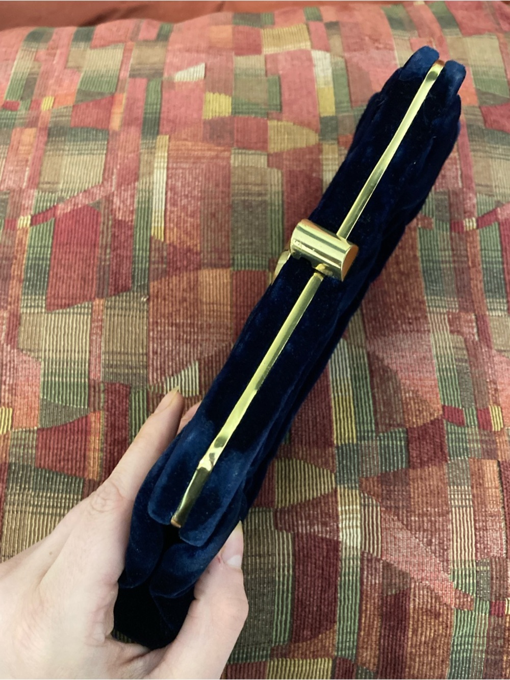 Vintage L&M Navy and Gold Velvet Evening Clutch - Picture 3 of 7